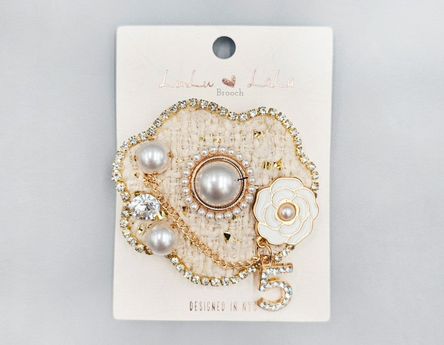Fashion Tweed Flower Pearl Brooch #MBR1128 - Multiple Colors (PC)
