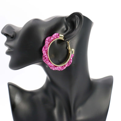 Stone Hoop Earring 40mm #ME08 - Multiple Colors (PC)