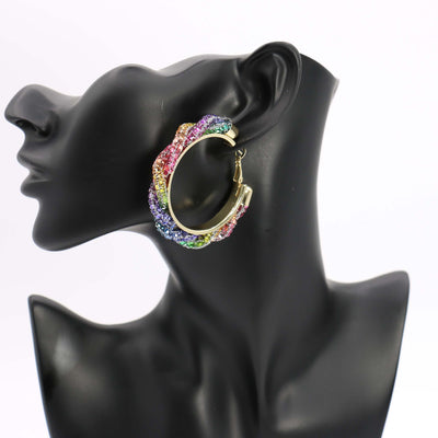 Stone Hoop Earring 40mm #ME08 - Multiple Colors (PC)