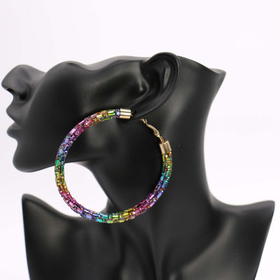 Stone Hoop Earring 70mm #ME10 - Multiple Colors (PC)