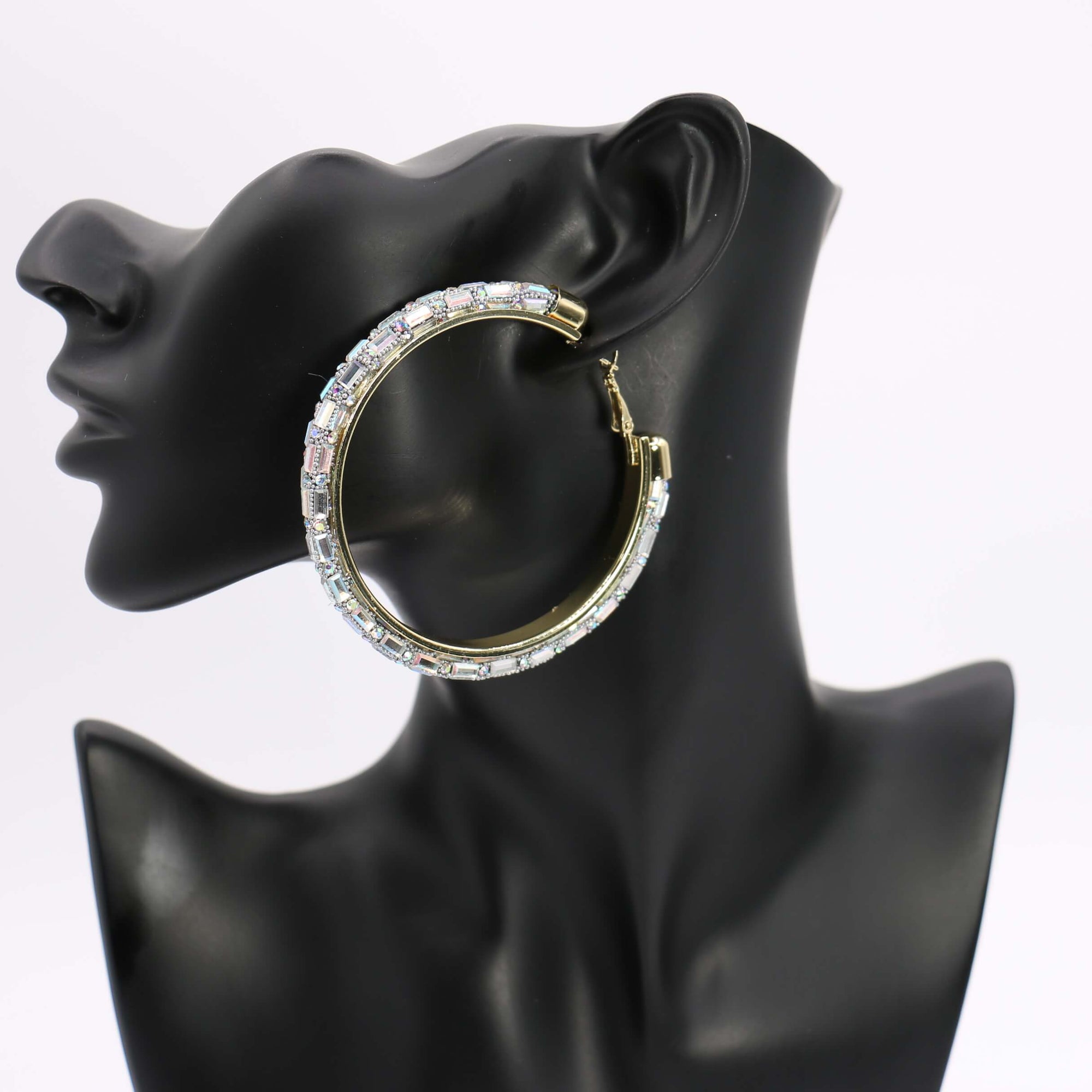 Stone Hoop Earring 55mm #ME12 - Multiple Colors (PC)