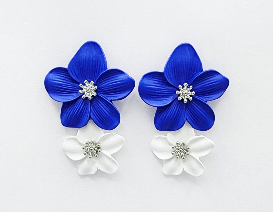 Fashion Two-Tone Flower Drop Earrings #ME2128 - Multiple Colors (PC)