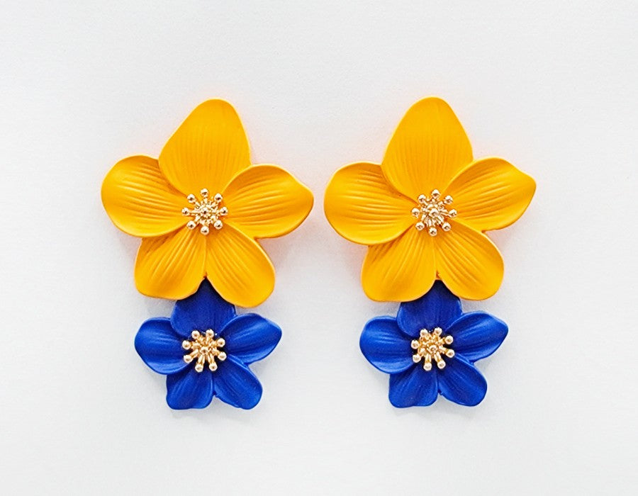 Fashion Two-Tone Flower Drop Earrings #ME2128 - Multiple Colors (PC)
