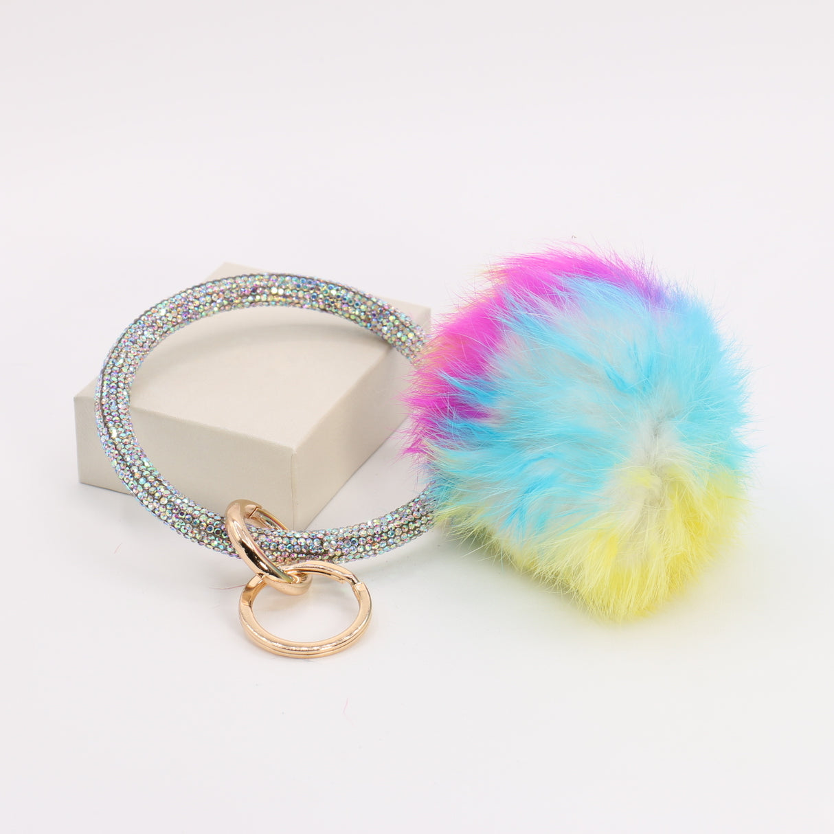 Pom Pom Keychain With Rhinestone Bracelet #MKH01 - Multiple Colors (PC)