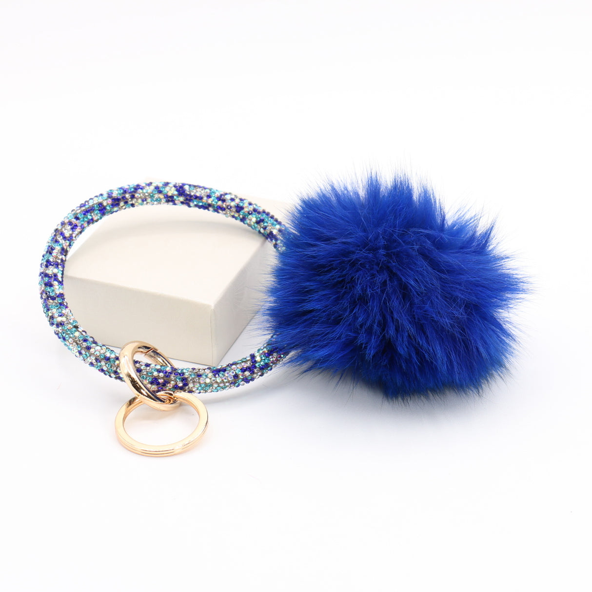 Pom Pom Keychain With Rhinestone Bracelet #MKH01 - Multiple Colors (PC)