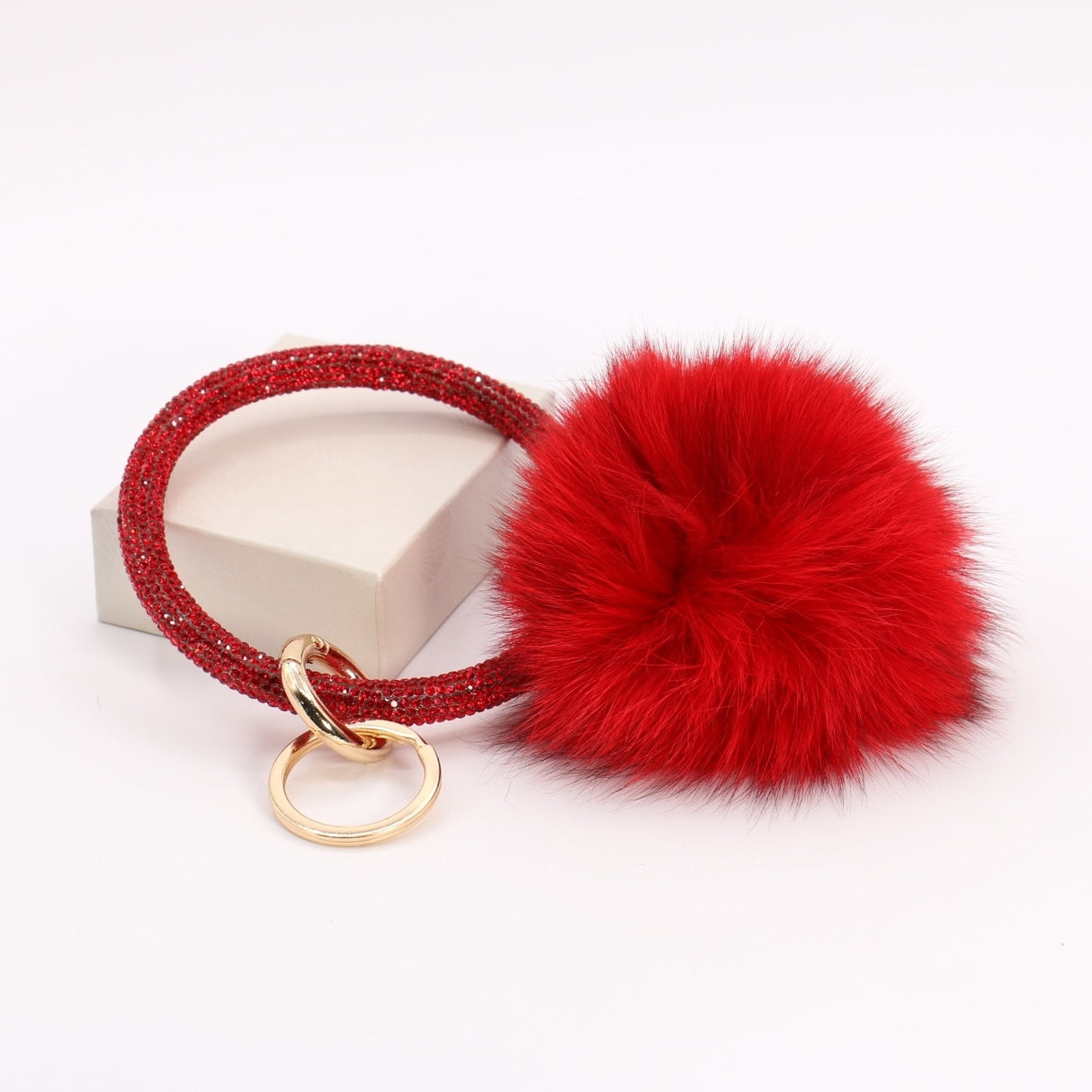 Pom Pom Keychain With Rhinestone Bracelet #MKH01 - Multiple Colors (PC)