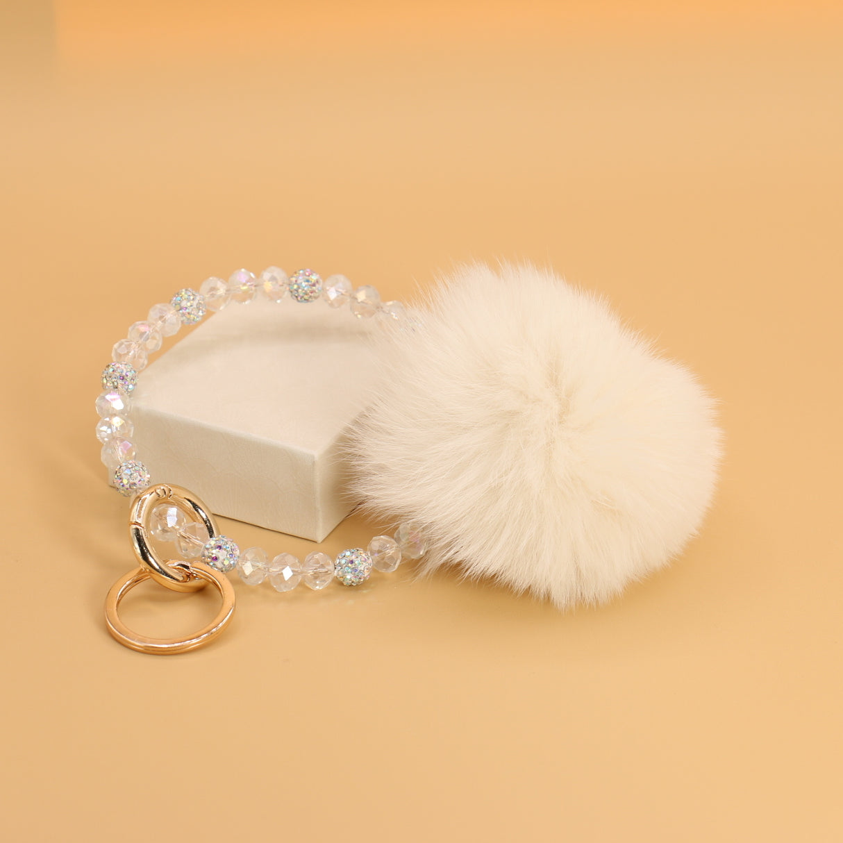 Pom Pom Keychain With Bead Bracelet #MKH02 - Multiple Colors (PC)