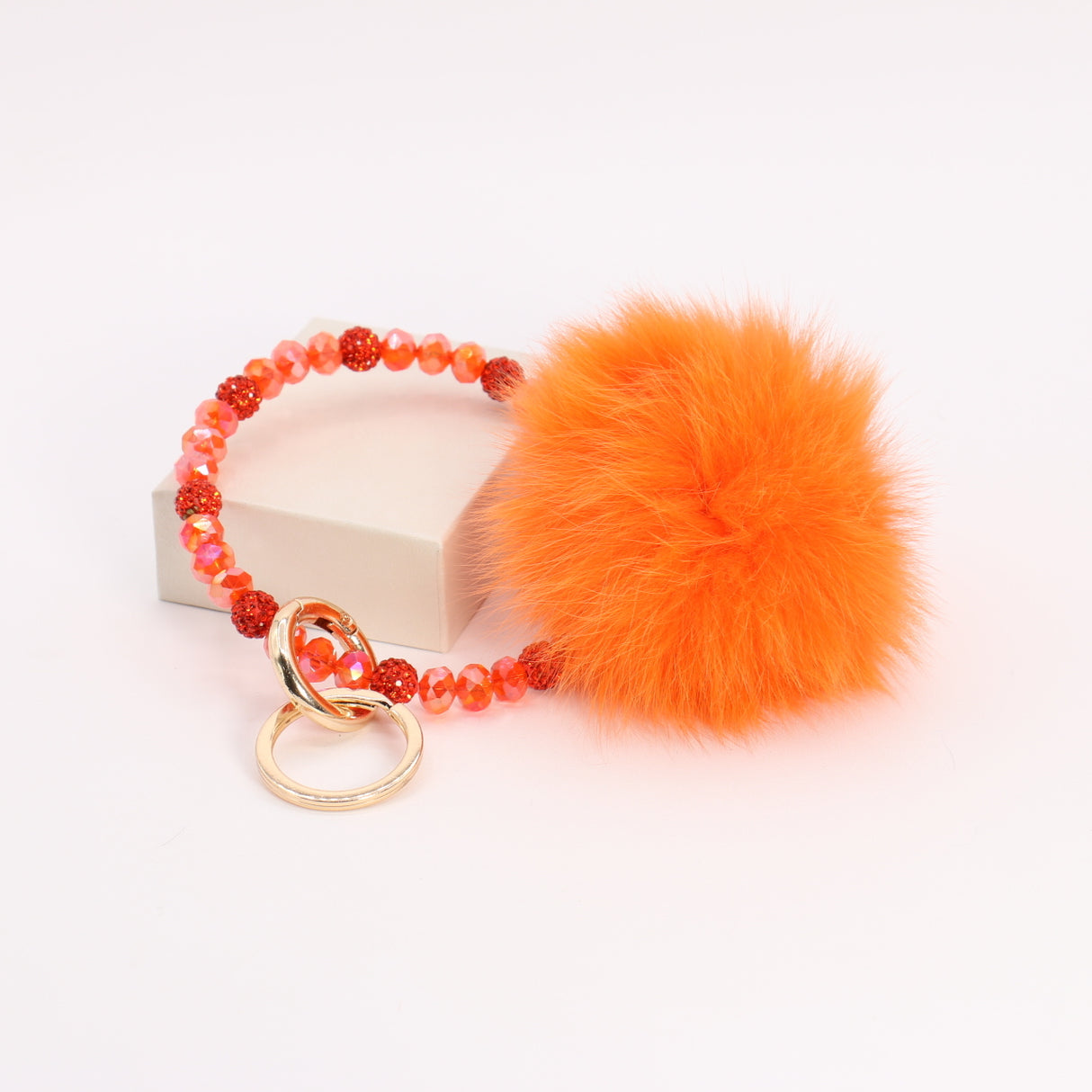Pom Pom Keychain With Bead Bracelet #MKH02 - Multiple Colors (PC)