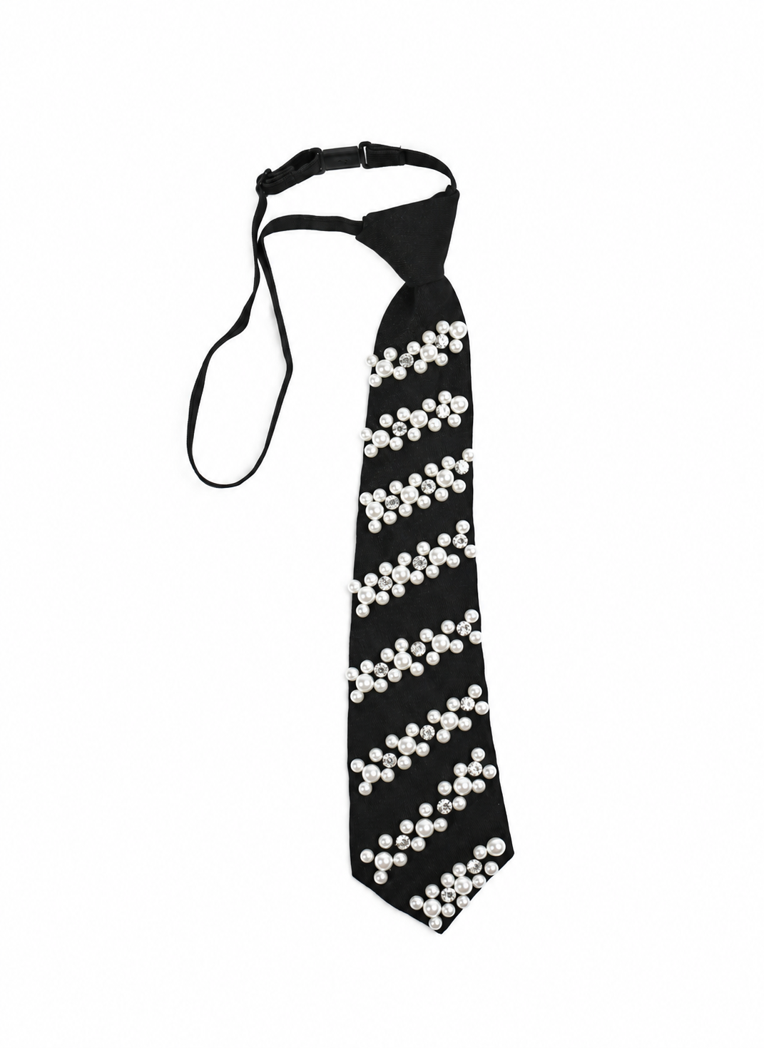 Fashion Pearl & Rhinestone Black Neck Tie #MTP3 (PC)
