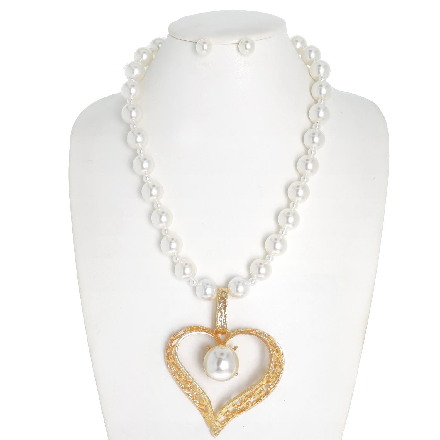 Fashion Pearl Heart Necklace Set #NPY157GCR (PC)