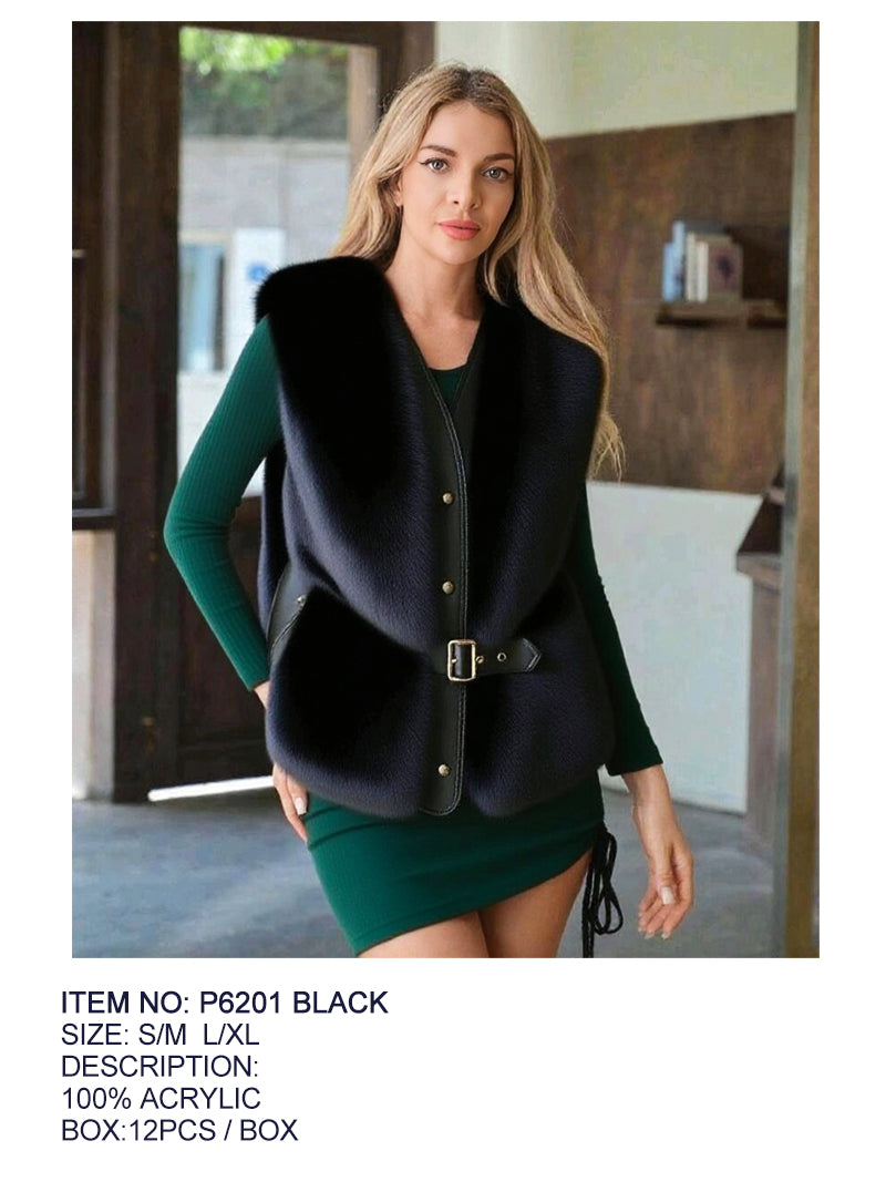 Fashion Sleeveless Fur Sweater #P6201 Black - Multiple Sizes (PC)