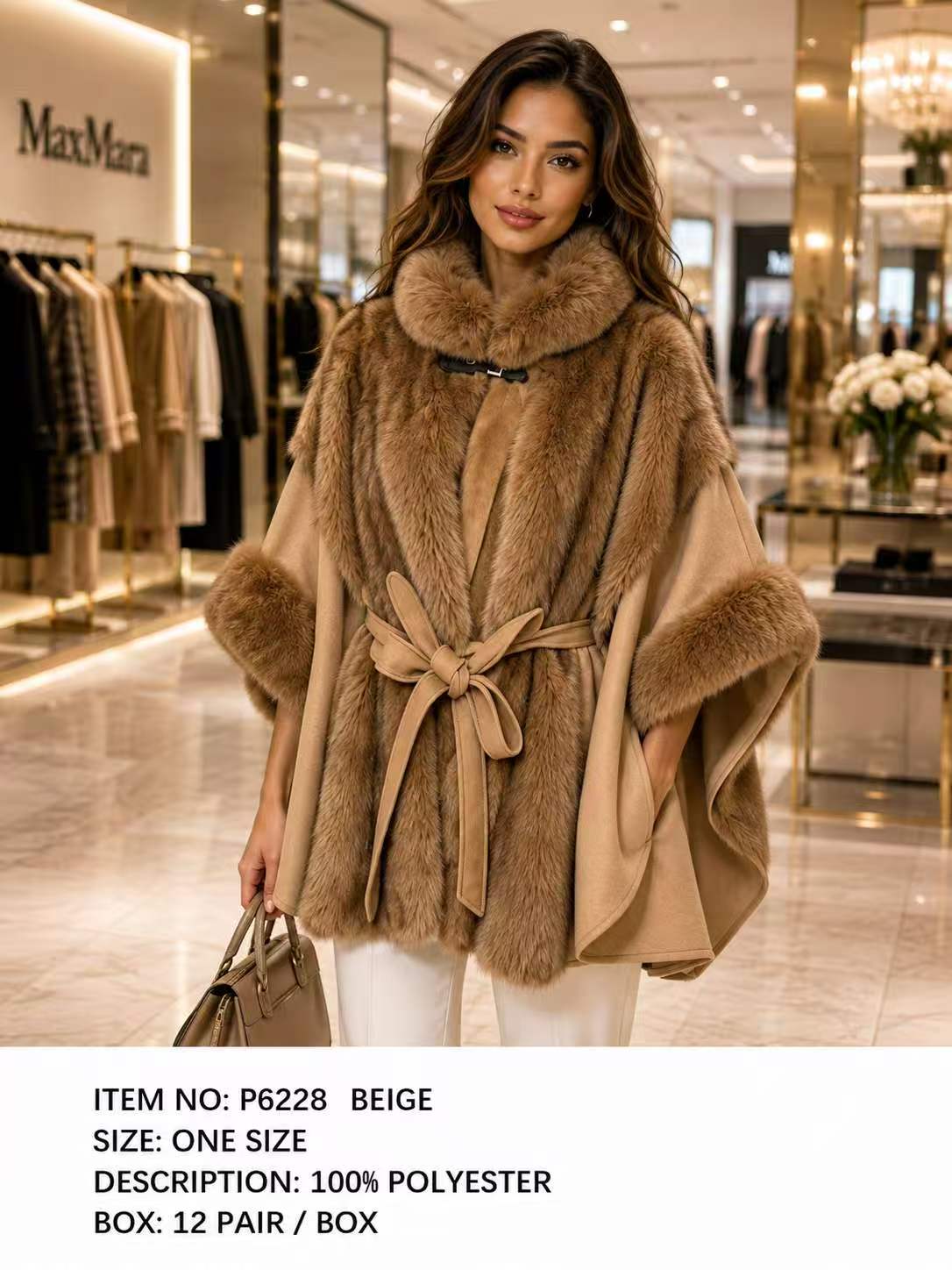 Fashion Fur Poncho #P6228 Beige (PC)