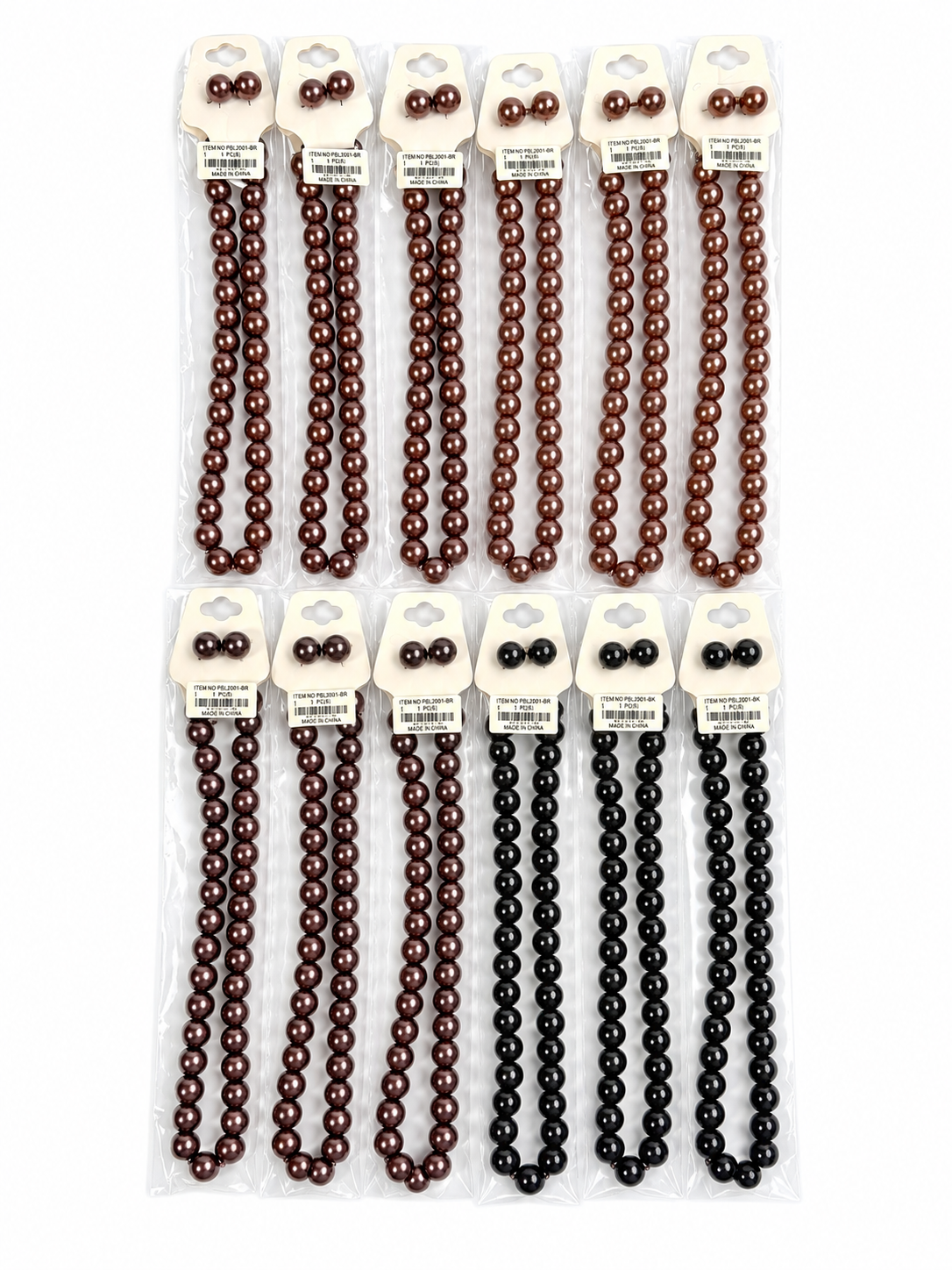 Fashion Thick Pearl Dozen Necklace Set #PRL2001BR Brown Mix (12PC)