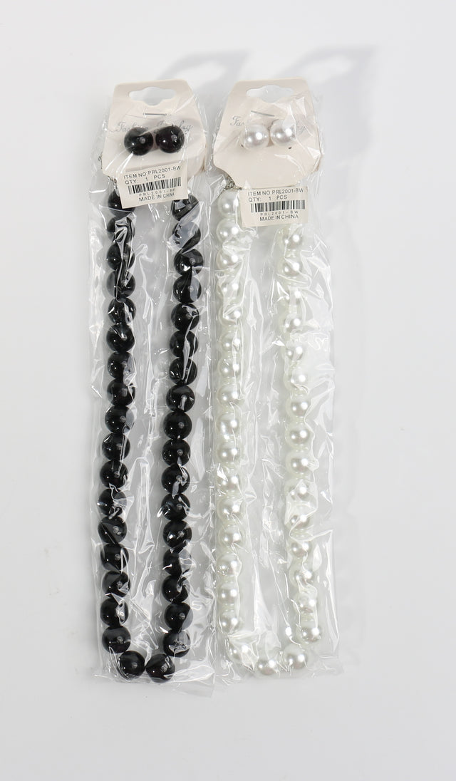 Fashion Thick Pearl Dozen Necklace Set #PRL2001BW Black White Mix (12PC)