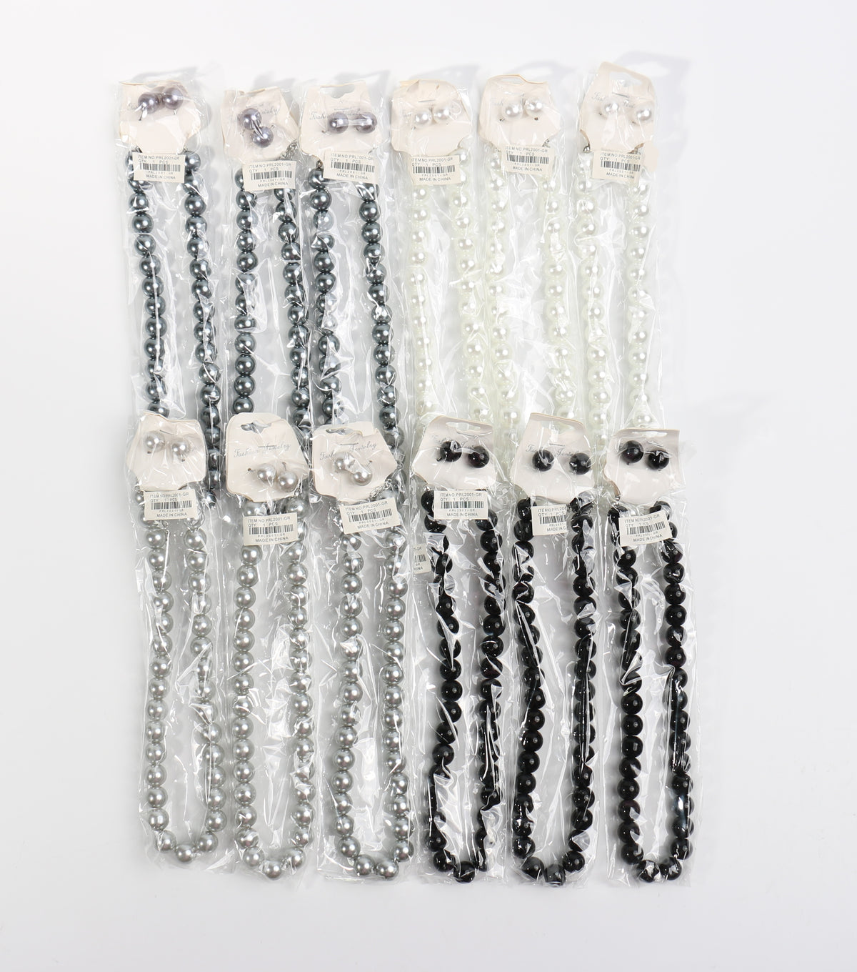 Fashion Thick Pearl Dozen Necklace Set #PRL2001GR Gray Mix (12PC)