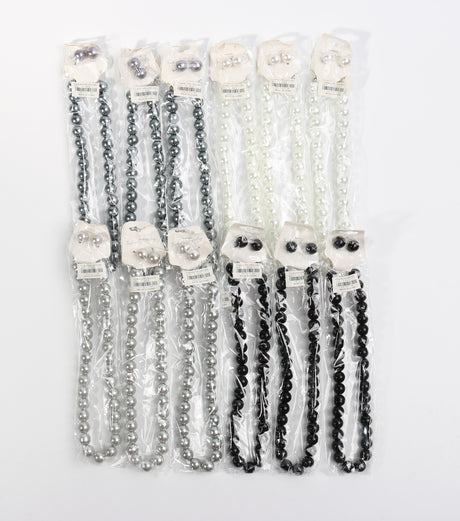 Fashion Thick Pearl Dozen Necklace Set #PRL2001GR Gray Mix (12PC)