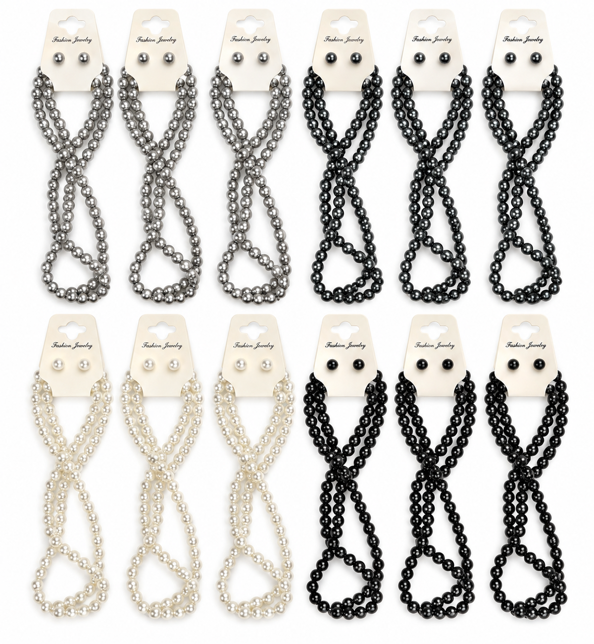 Fashion Thin Pearl Dozen Necklace Set #PRL3001GR Gray Mix (12PC)