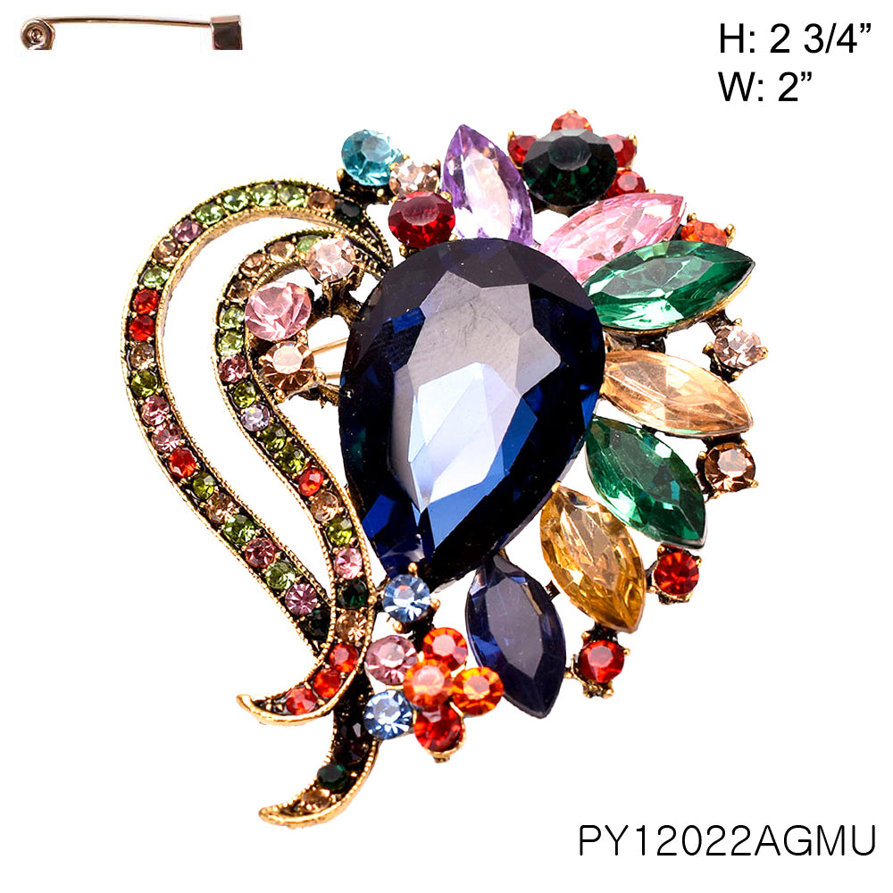 Fashion Design Rhinestone Brooch #PY12022AGMU (PC)