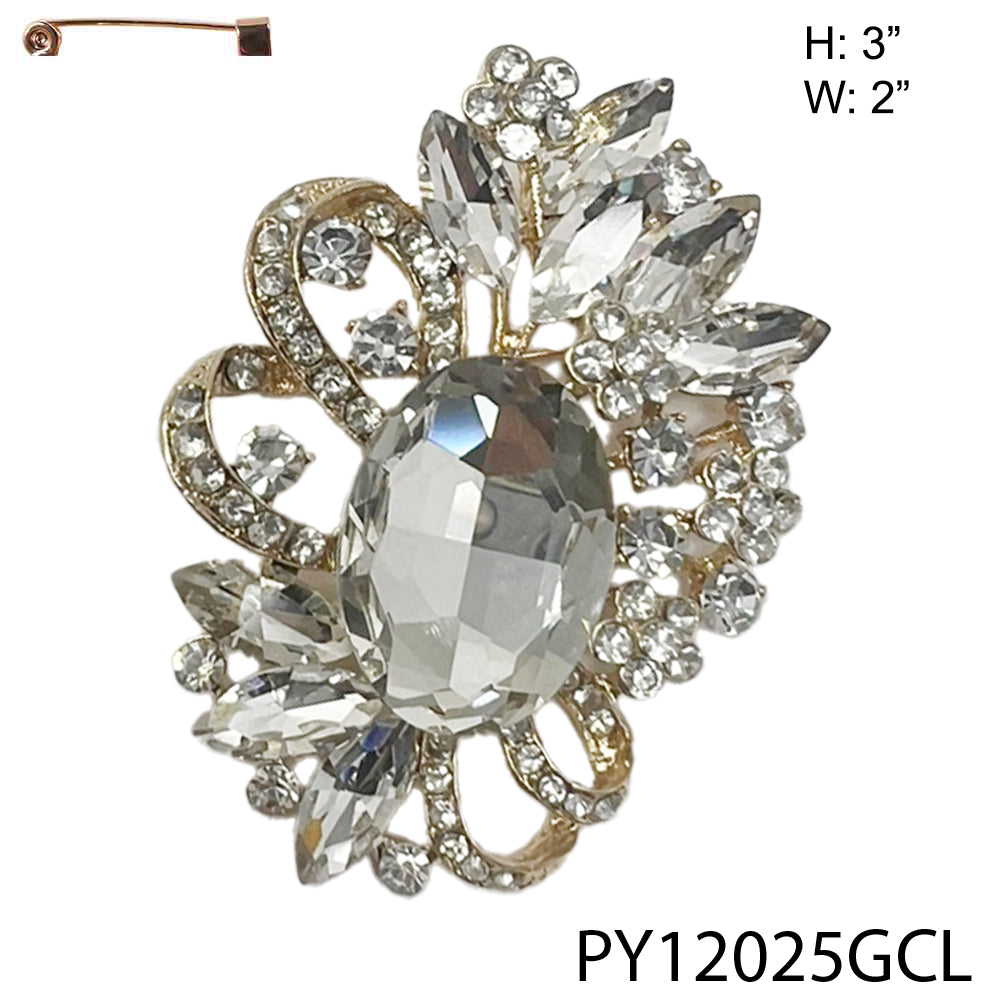 Fashion Design Rhinestone Brooch #PY12025GCL (PC)