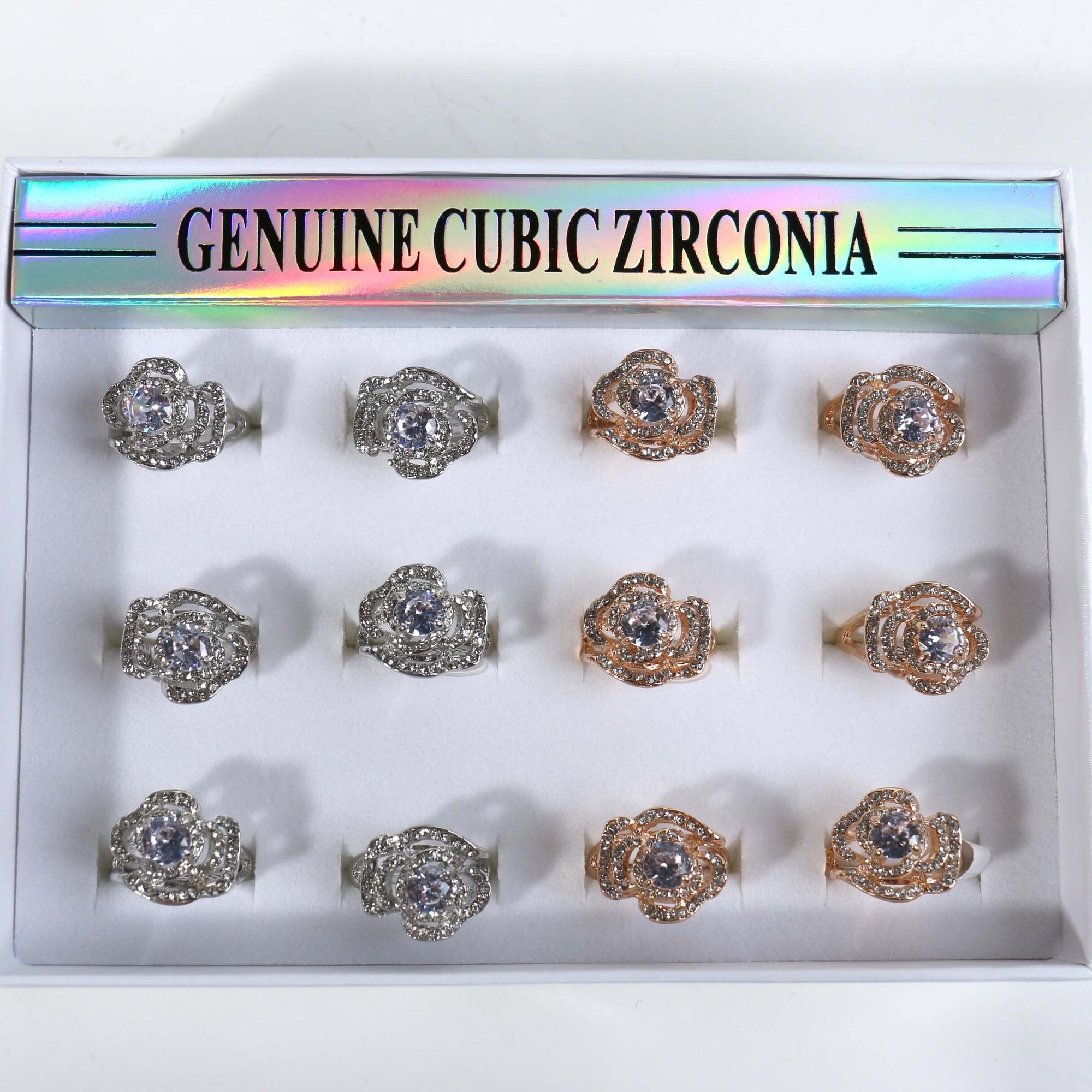 Fashion Rhinestone Flower Rings #RRN0003GS (12PC)