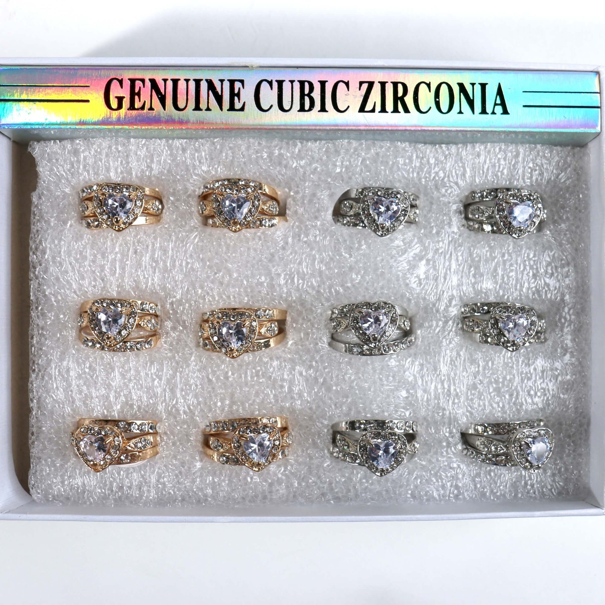 Fashion Rhinestone Heart Rings #RRN0092GS (12PC)