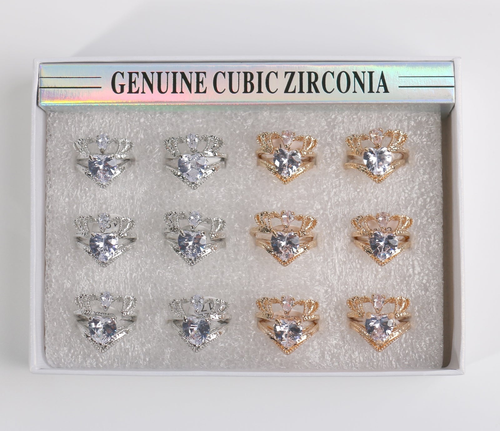 Fashion Rhinestone Crown Rings #RRN0284GS (12PC)