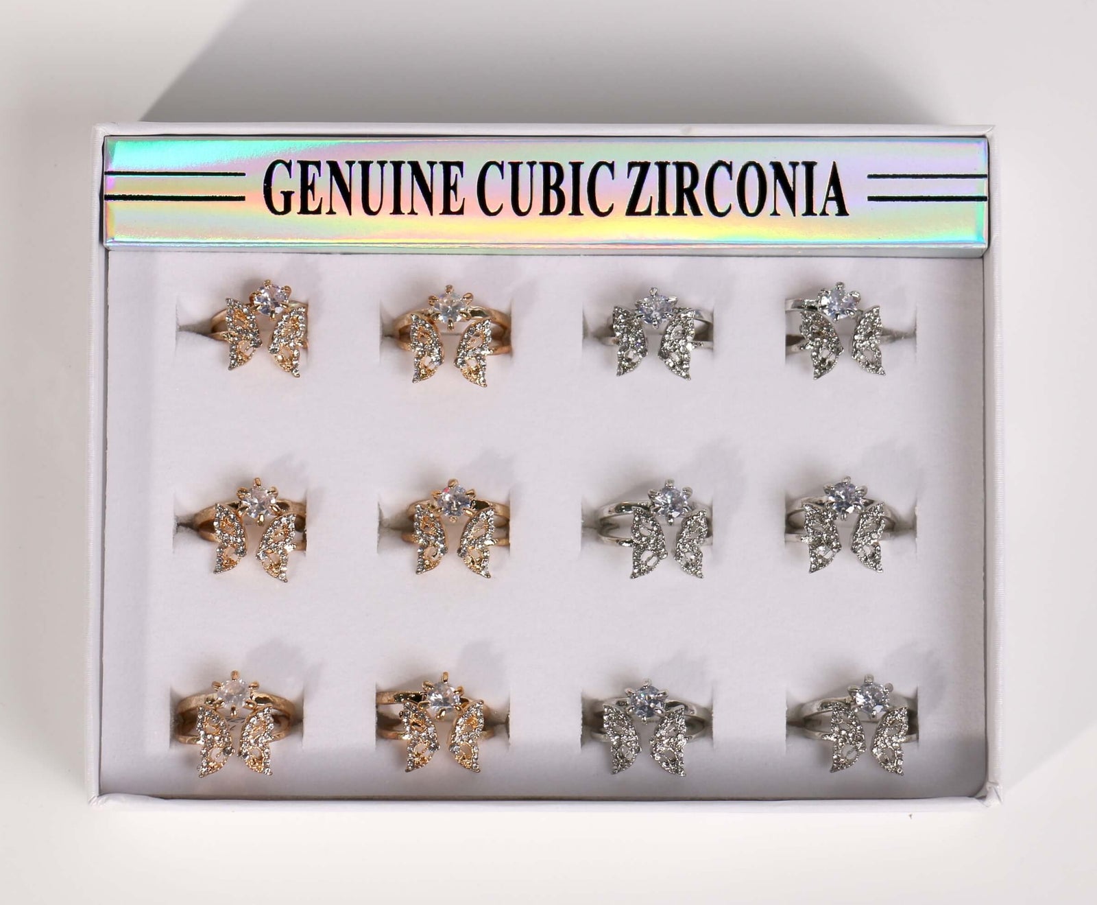 Fashion Rhinestone Butterfly Rings #RRN0584GS (12PC)