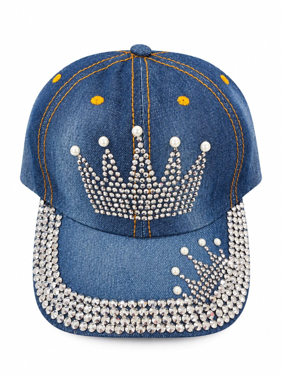 Fashion Rhinestone Crown Denim Cap (PC)