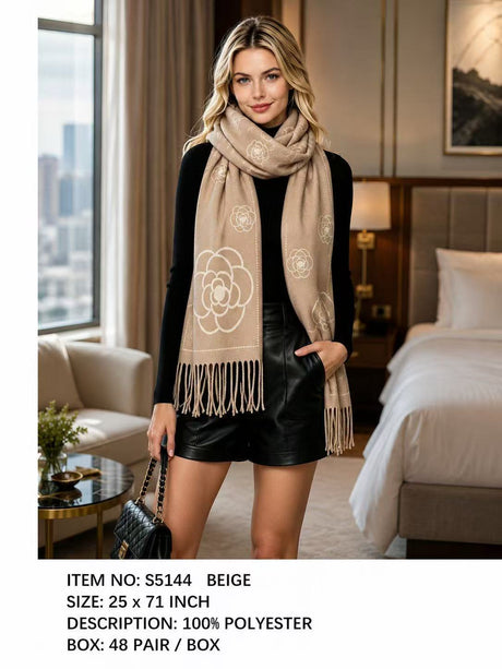 Fashion Flower Design Fringe Scarf #S5144 - Multiple Colors (PC)