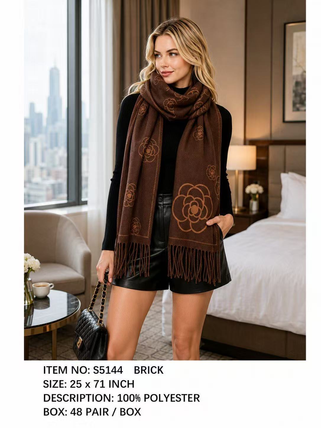 Fashion Flower Design Fringe Scarf #S5144 - Multiple Colors (PC)