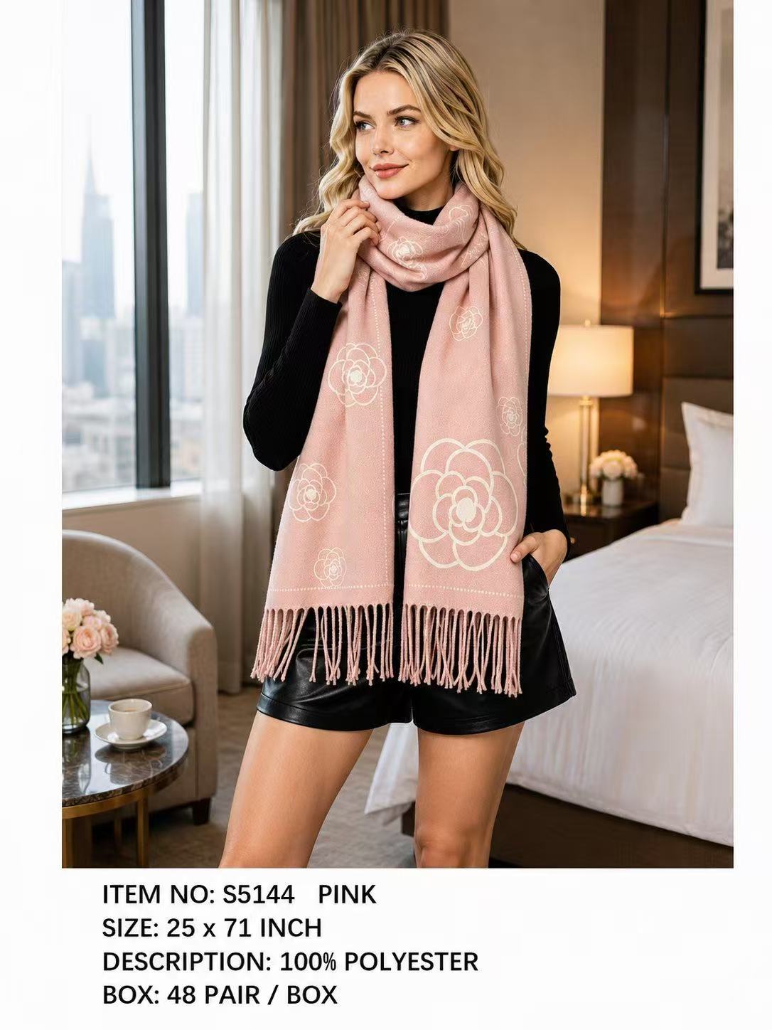 Fashion Flower Design Fringe Scarf #S5144 - Multiple Colors (PC)