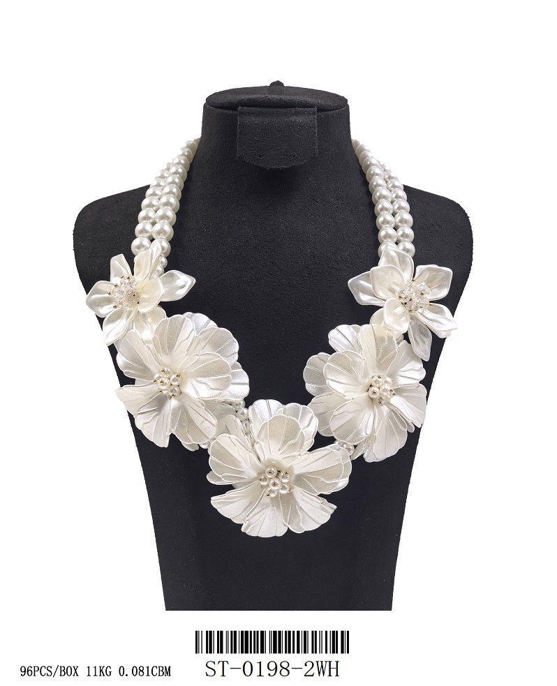 Fashion White Pearl Floral Statement Necklace #ST-0198-2WH (PC)