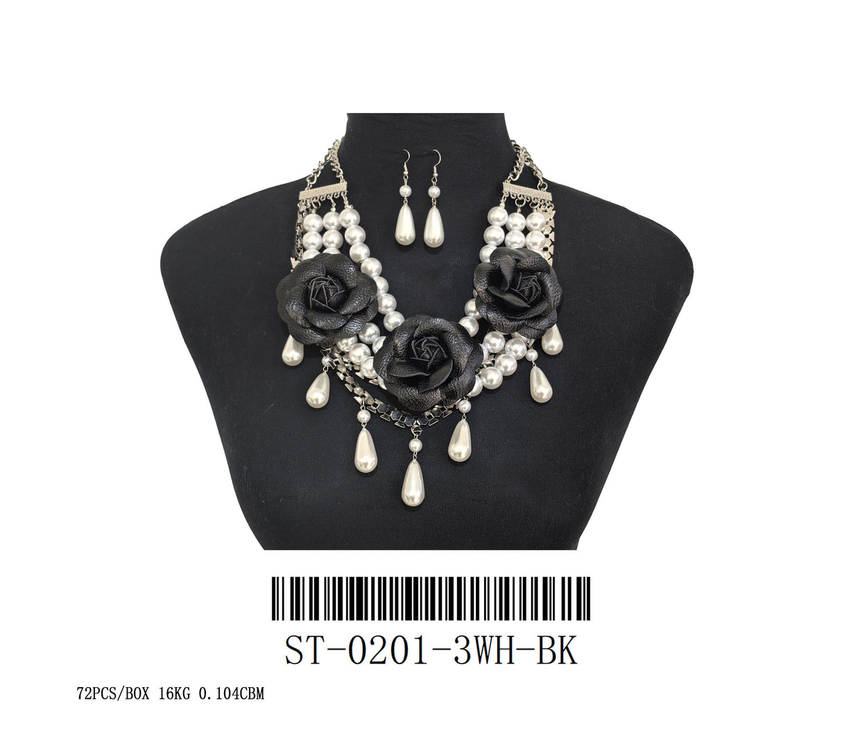 Fashion Rose Pearl Statement Necklace Set #ST-0201 - Multiple Colors (PC)