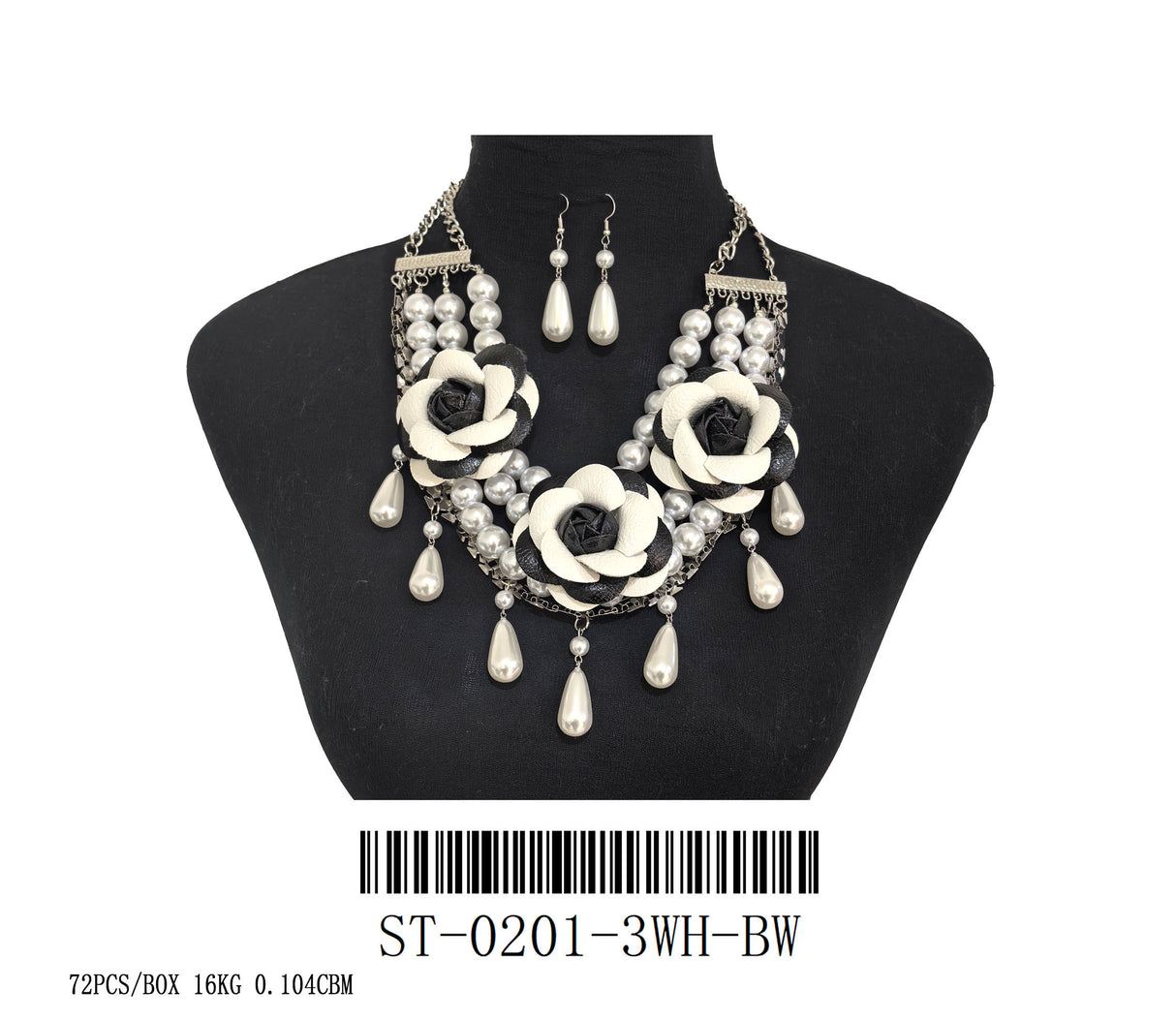 Fashion Rose Pearl Statement Necklace Set #ST-0201 - Multiple Colors (PC)