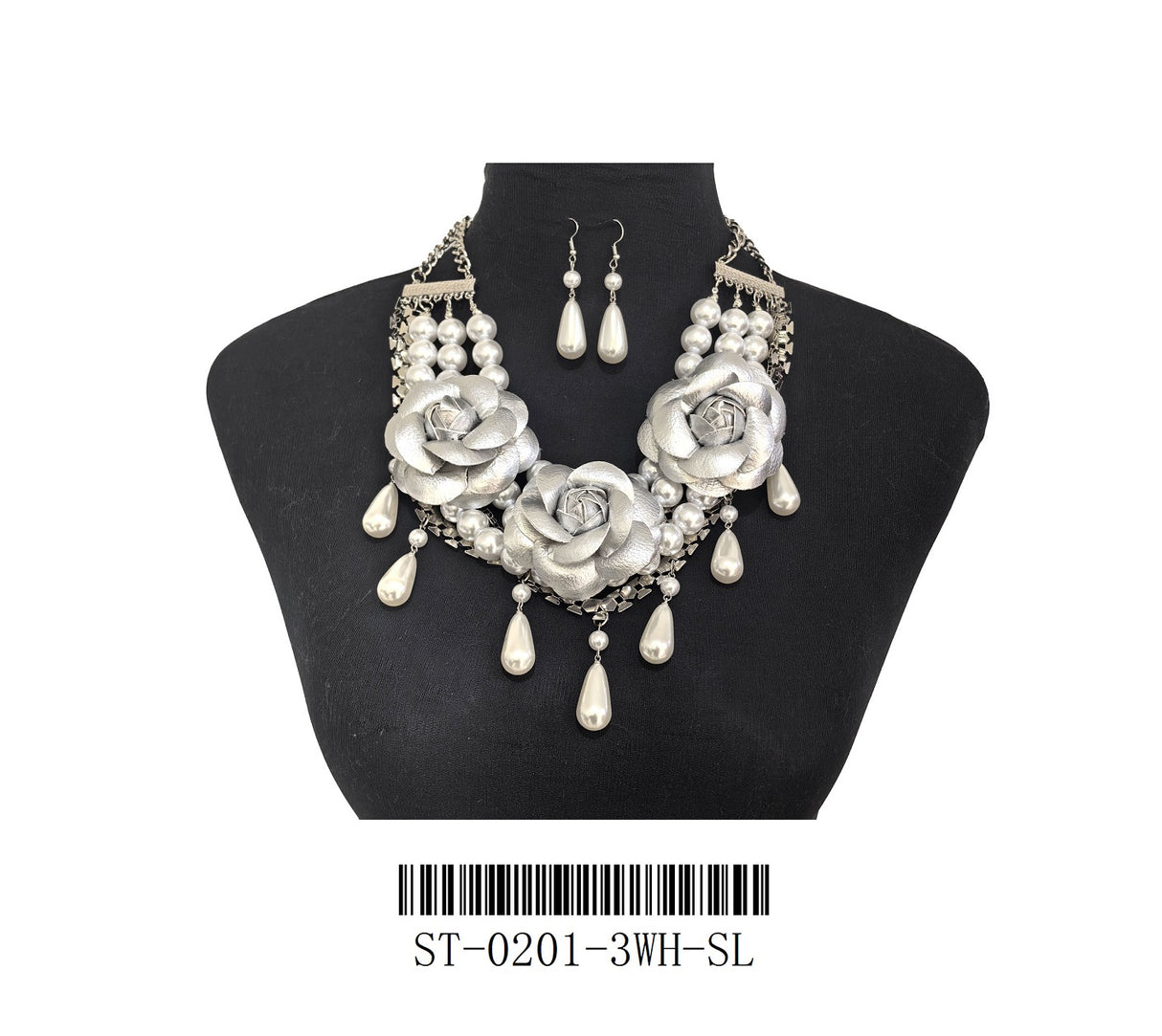Fashion Rose Pearl Statement Necklace Set #ST-0201 - Multiple Colors (PC)