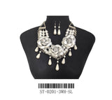 Fashion Rose Pearl Statement Necklace Set #ST-0201 - Multiple Colors (PC)
