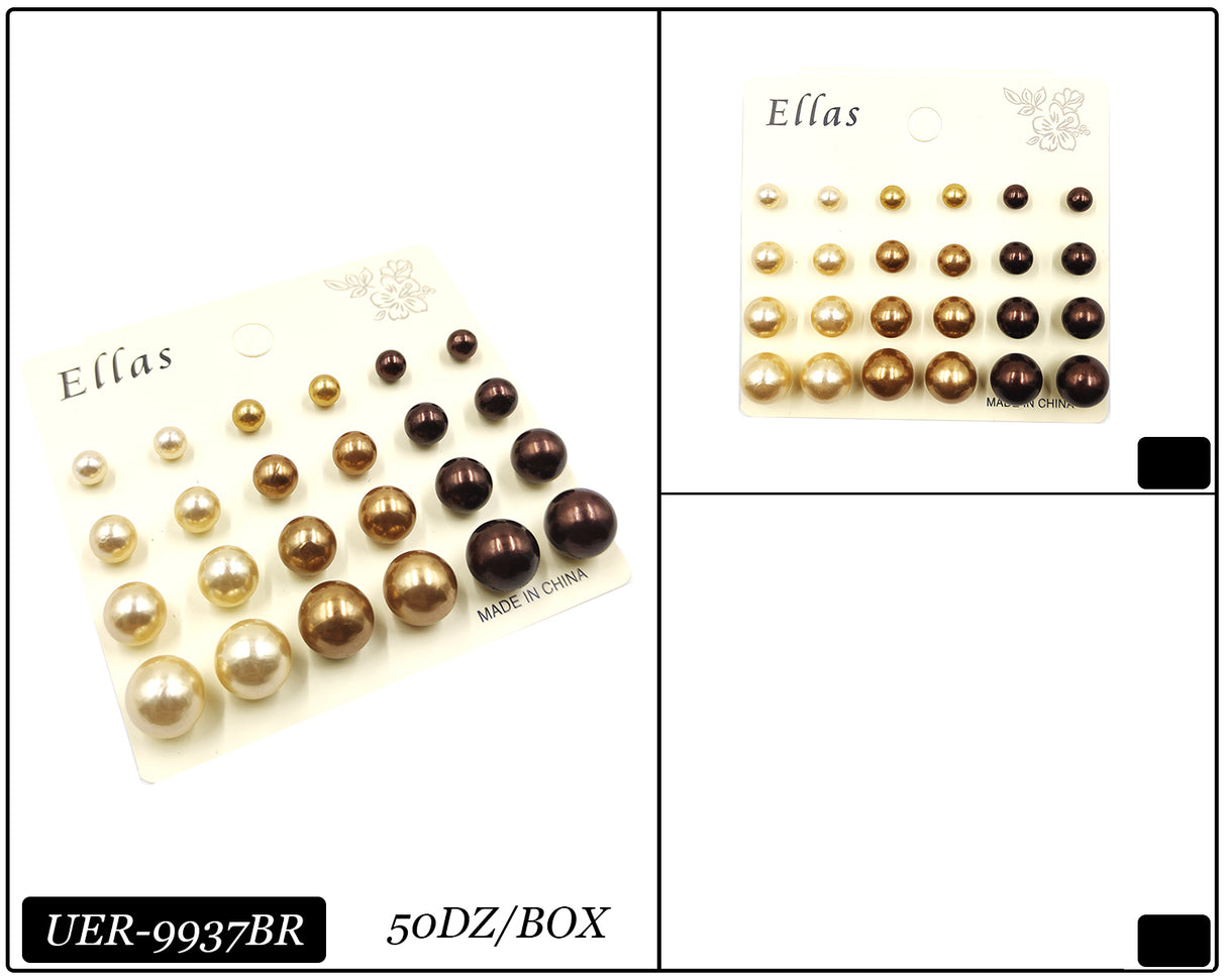 Pearl Earrings by the Dozen #UER9937BR (12PC)