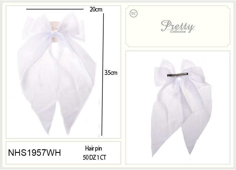Fashion Long Strand Hairbows #NHS1957WH - White (12PC)