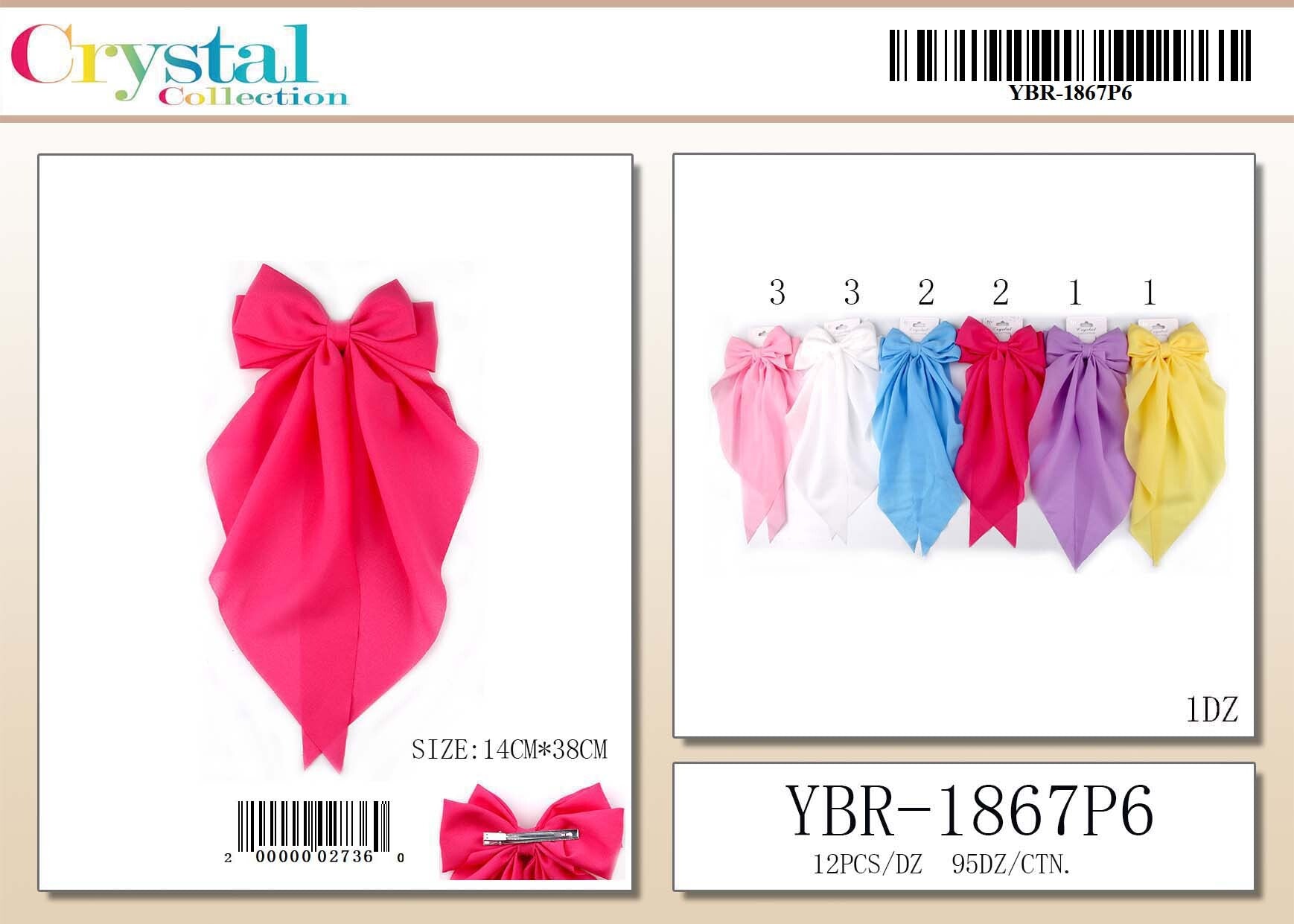 Fashion Long Strand Hairbows #YBR1867P6 (12PC)