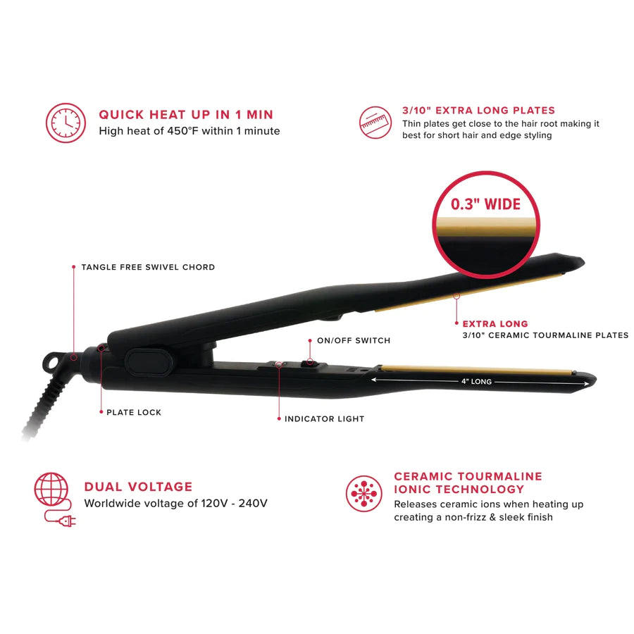 #5937 Annie Hot & Hotter Pencil Ceramic Tourmaline Flat Iron 3/10" Black (PC)