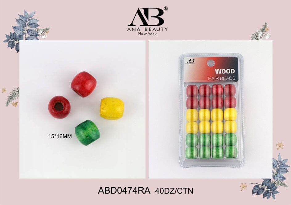Rasta Wood Beads #ABD0474RA (12PC)