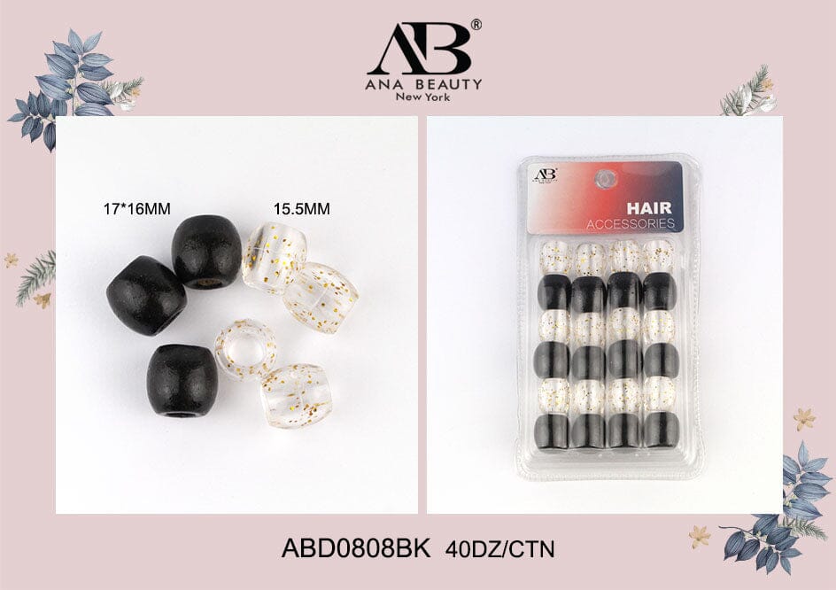 Glitter + Wood Plastic Beads #ABD0808BK (12PC)