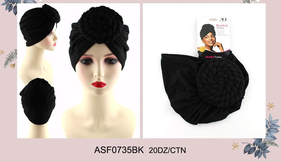 Knotted Fashion Design Turban #ASF0735BK- Black (12PC)