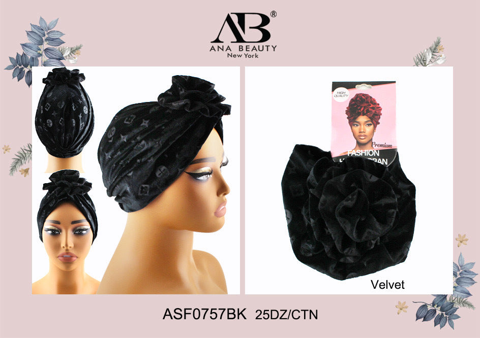 Velvet Design Turban #ASF0757BK (12PC)