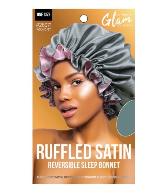 #26371 Ruffled Satin Reversible Sleep Bonnet Assorted (6PC)