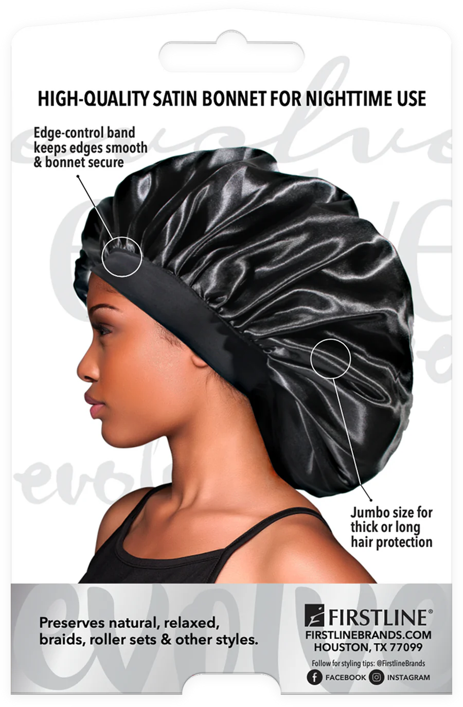 #1670 Evolve Luxe Jumbo Satin Bonnet / Black (6PC)