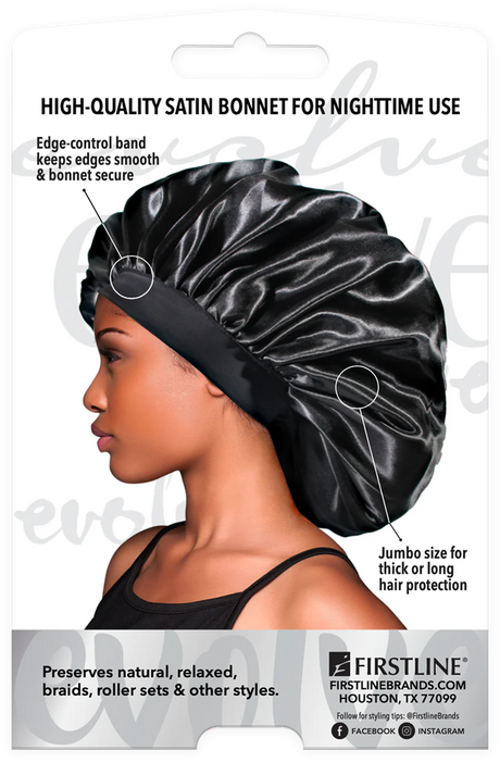 #1670 Evolve Luxe Jumbo Satin Bonnet / Black (6PC)