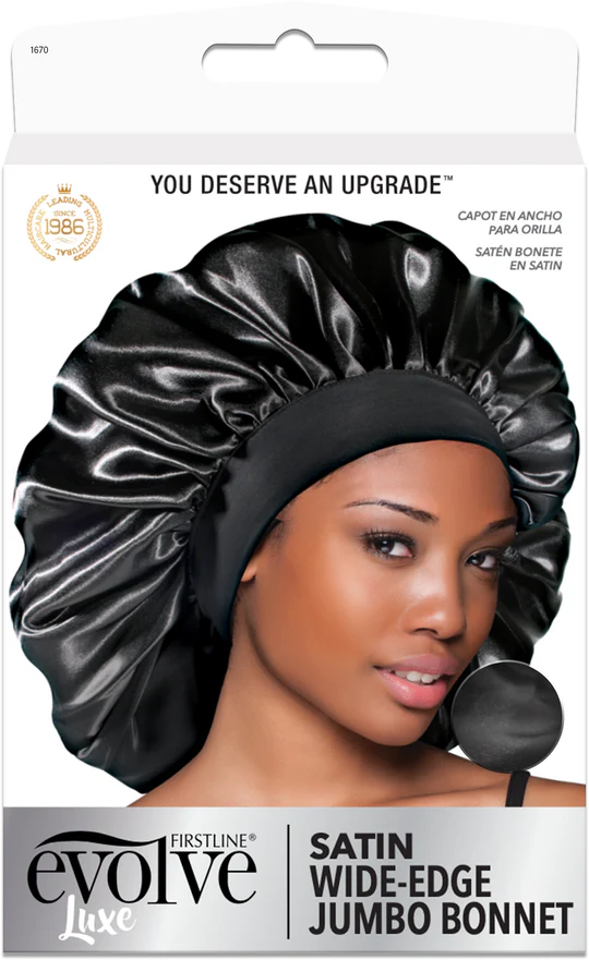 #1670 Evolve Luxe Jumbo Satin Bonnet / Black (6PC)