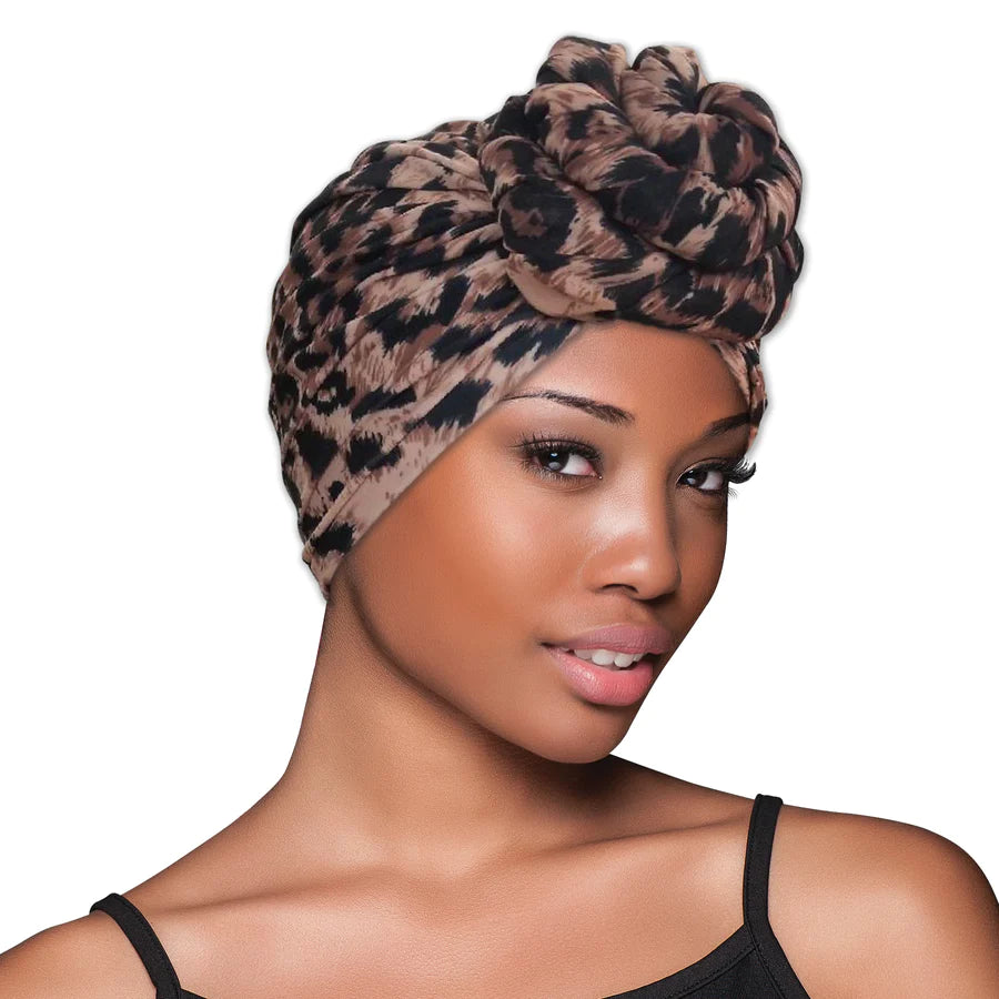 #326 Evolve Top Knot Turban Cheetah (4PC)