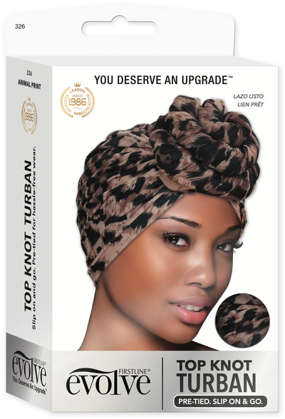 #326 Evolve Top Knot Turban Cheetah (4PC)